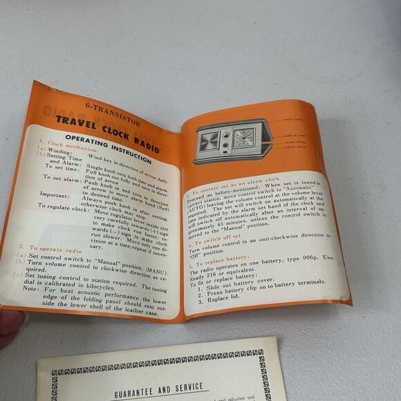 Vintage Portable Traveling Radio Transistor Alarm Clock with Cognac Leather Case - Picture 16 of 16